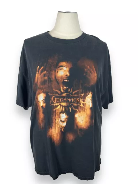 Godsmack 2003 Faceless Tour T-Shirt size 2XL Cotton Fading Holes Y2K Grunge