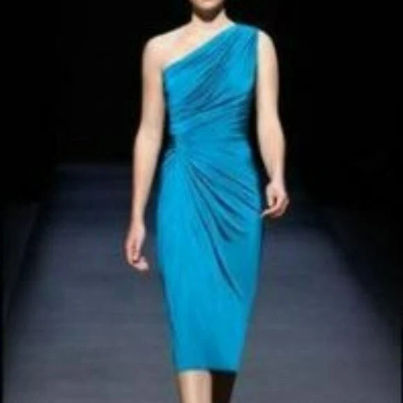 Tadashi Knot Ruched Jersey Knit Cocktail Dress Teal S evening wedding classic