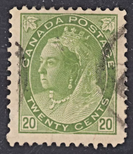 Canada 20c QV Numeral, Scott 84, VF used, UNIQUE GREEN SHADE - AWESOME !!!