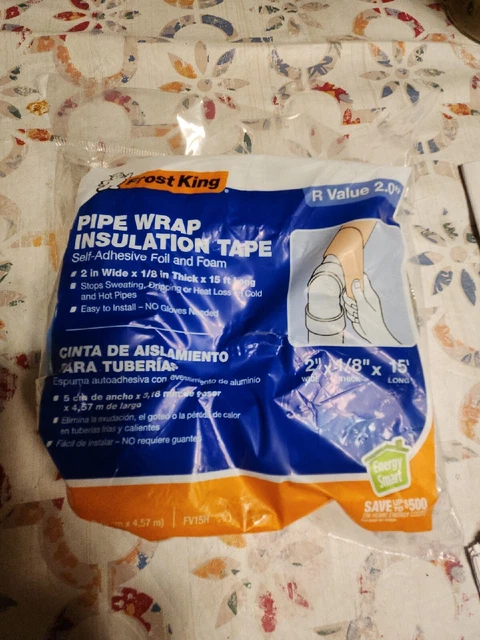 PIPE WRAP INSULATION TAPE Frost King Self-Adhesive Foil & Foam 2" x 15' SEALED!