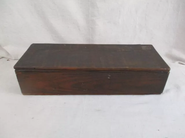 Vintage 1930's Primitive Dark Brown Hinge Wood Box 14 .5" x 5" x 3.25" H