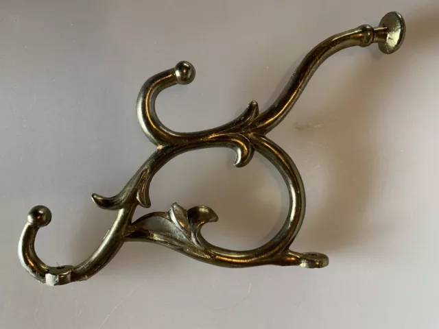 Coat hook Brass ornate wall mount Triple hook keys hat Vintage art deco Heavy