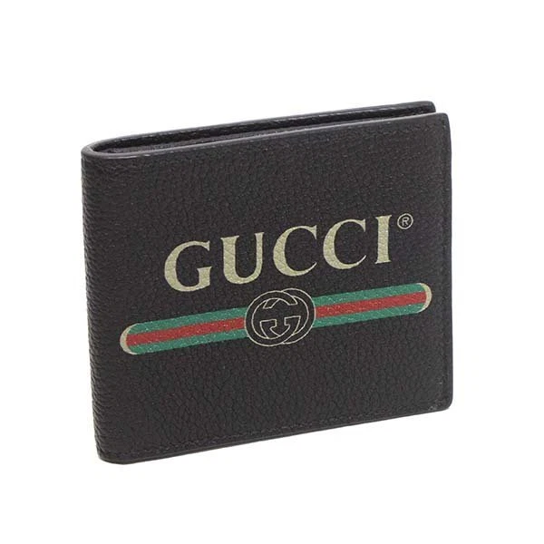 Gucci 496309/584046 Vintage Logo Print Leather Black Bifold Wallet