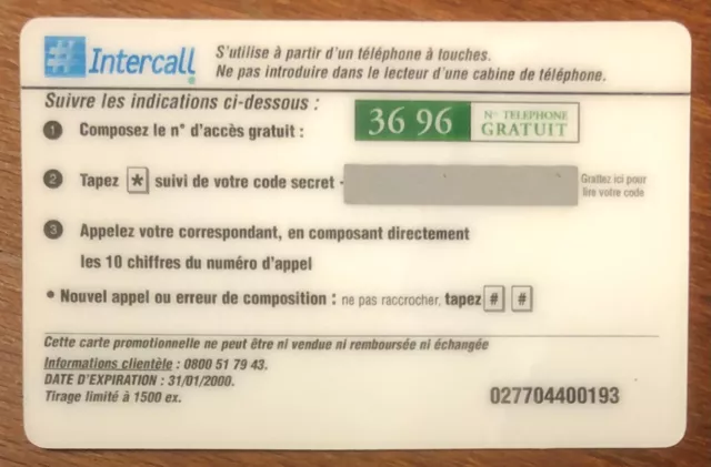 Aloha Sartrouville Intercall 1999 Prepaid Prepaid Telecard Calling Card Card 2