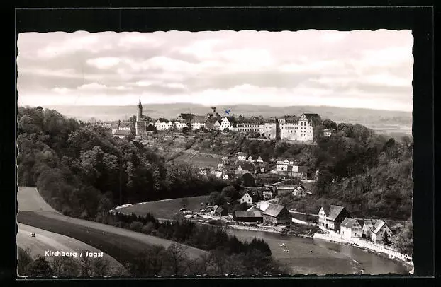 Kirchberg a. Jagst, Totalansicht mit dem Schloss, Ansichtskarte 1959