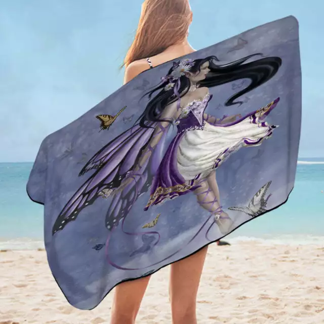 Violet Melody Purple Butterfly Fairy Girl Microfiber Beach Towel