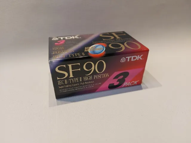3x TDK SF90 cassetta audio vuota cromata nastro 90 minuti nuovo sigillato stock