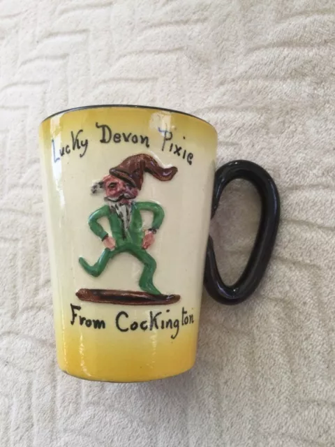 Watcombe Torquay Pottery Childs Milk Mug vintage Lucky Devon Pixie Cockington