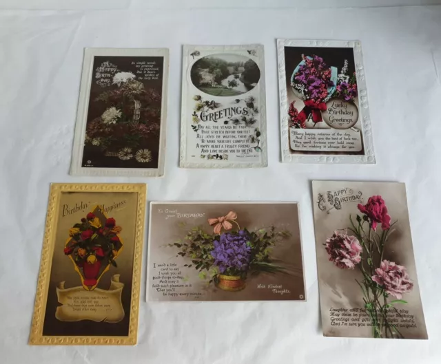 Vintage Birthday Cards Early Flowers Greetings Joblot