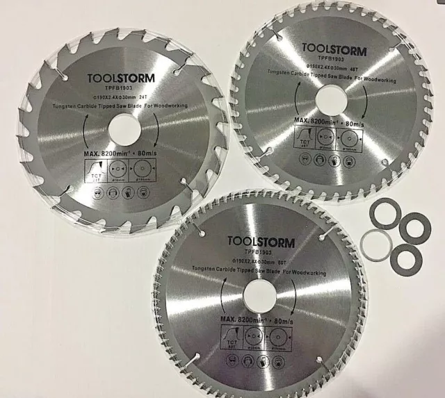 3X Compound Mitre Saw Blade 190Mm  24T 48T 80T Fit Makita,Hitachi,Ozito,Bosch