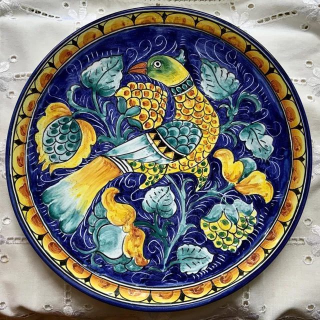 Bird of Paradise 10 3/16" Dipinto A Mano Majolica Plate / Hand Painted Italy