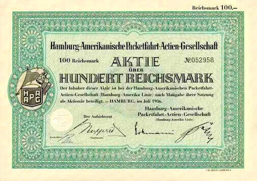 HAPAG Hamburg-Amerikanische Packetfahrt Hamburg histor. Aktie 1936 Schifffahrt 2