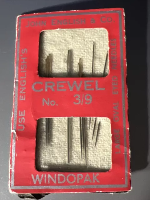 Vintage Crewel 3/9 Needles John English & Co Large Oval Eye Windopak * England