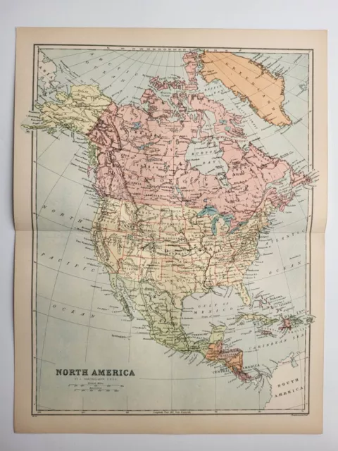 Old Vintage Antique Print 1901 Map of North America