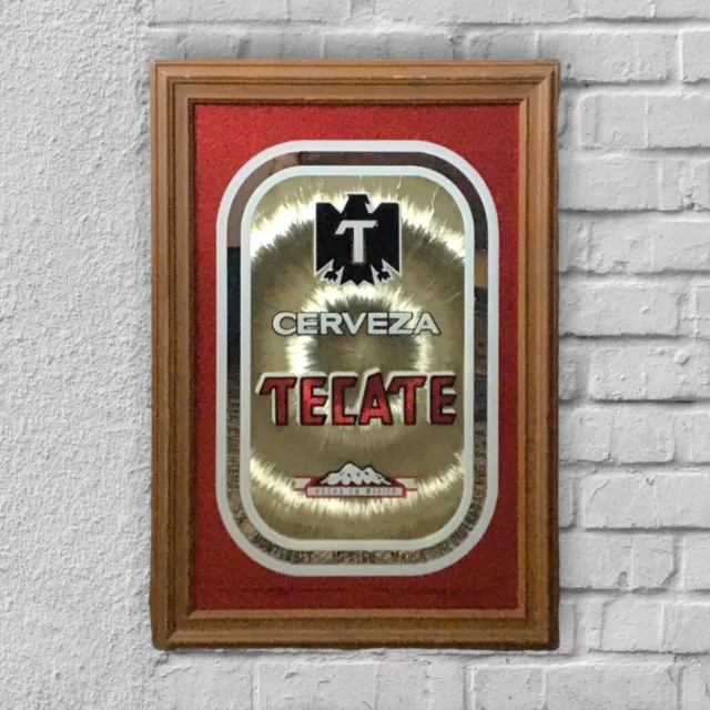 Tecate Cerveza Mexico Beer Gold Foil Picture Sign W/Wood Frame 20.5 in x 14.5 in