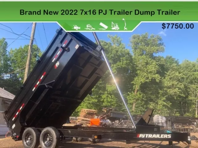 Brand New 2022 7x16 PJ Trailers Dump Trailer With Ramp, Barn Door, Spread Gate