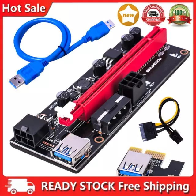 Ver009S USB 3.0 PCIe 1X to 16X Riser Card Adapter SATA 15Pin to 6Pin Power Cable