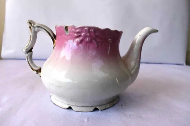 Antique Allemand Porcelaine Théière Lait Rose Blanc Fleur Design Décoratifs " K1