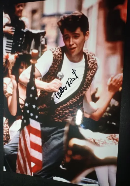 matthew broderick showing his moves during film ferris bueller signed 12x8 photo