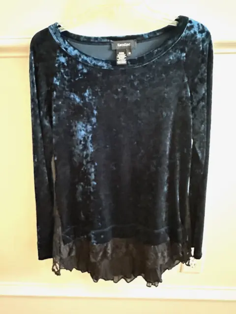 Karen Kane Blue Velvet Lace Tunic Blouse Size M