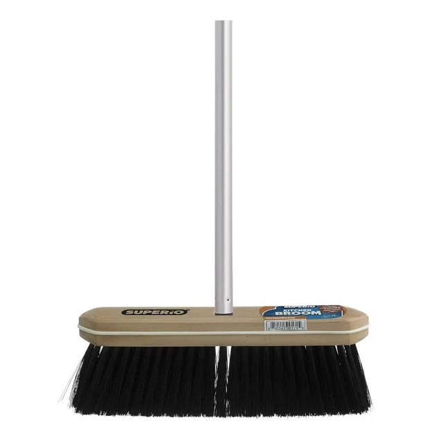 Superio Kitchen Broom Premium Black Tampico Bristles, with Grey Metal Handle