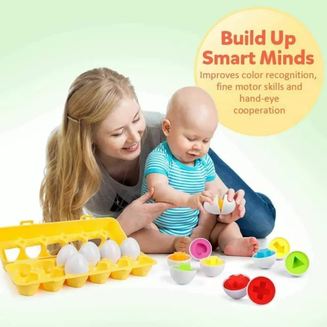 1-12Pcs Color Matching Eggs Shape/Numbers/Dinosaurs/Vehicle Sorter Puzzle Toy