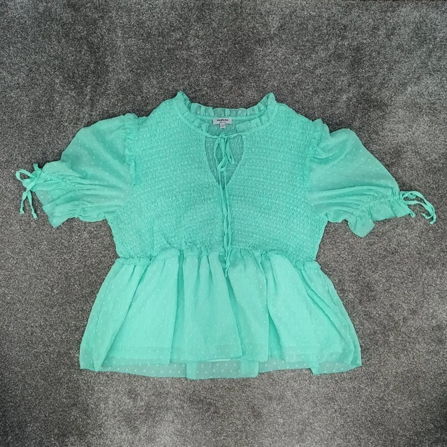Simply Be Sheer Chiffon Top Mint Green Tie Sleeve Frill Sheering Tie Uk Size 18