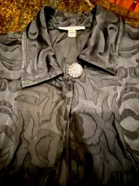 ST. JOHN Black Silk Blend Jacket w/ Embellished Burnt Out Pattern Rhinestone 8