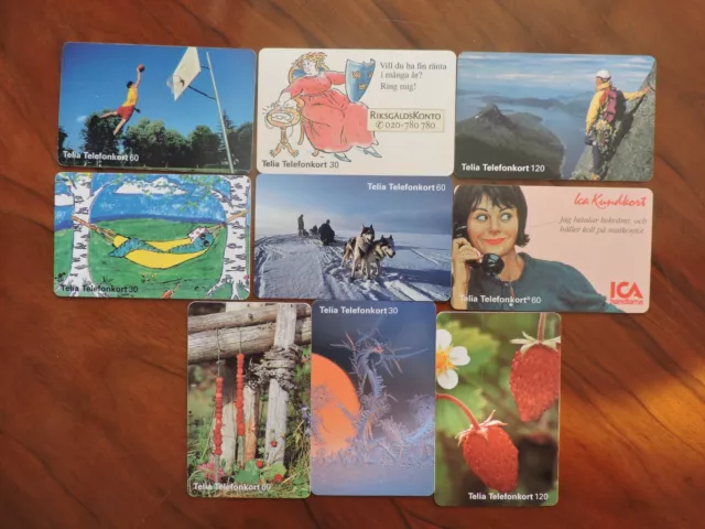 9 Assorted Used Chip  Phonecards From Sweden  No Value Collectors Item. Lot 5