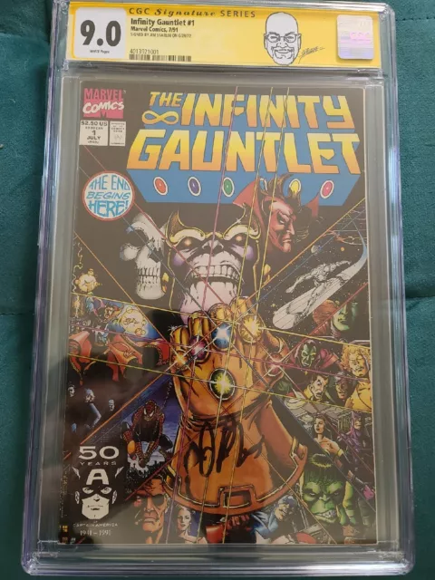 Infinity Gauntlet #1 CGC SS 9.0 - Signed by Jim Starlin Marvel 1991 Perez Label