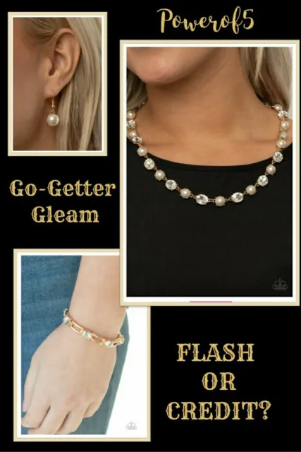 Paparazzi Jewelry Set 🌟⚪🌟 Go-Getter Gleam & Flash or Credit? Gold/Pearl