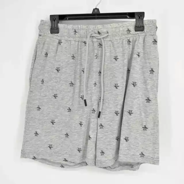 THE ORIGINAL PENGUIN Men's Drawstring Lounge Short Medium Grey Logo Print NWOT