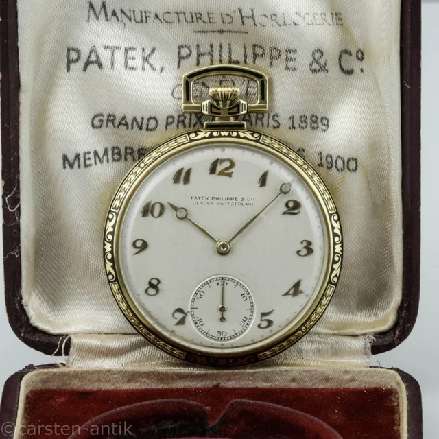 PATEK PHILIPPE ART Deco fine bicolor 18k gold enamel pocket watch & Box