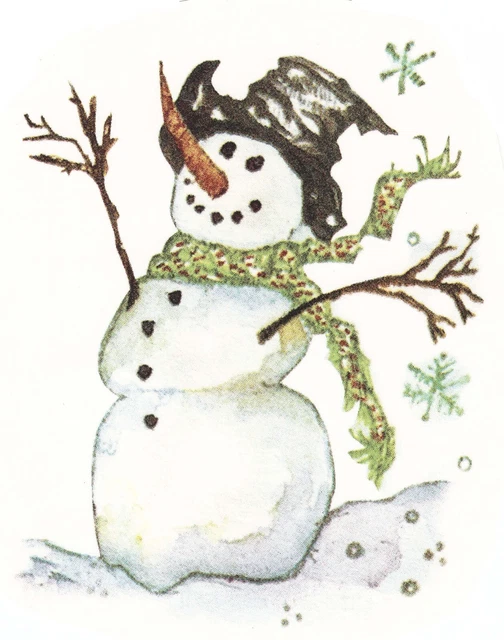 Happy Snowman Sombrero Bufanda Verde 1 pieza 5-1/4"" X 4-1/4"" Calcomanía Cerámica Tobogán Acuático