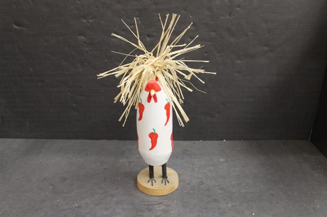 Navajo Pueblo Lulu Herb Red Chile Peppers Rooster Wood Carving