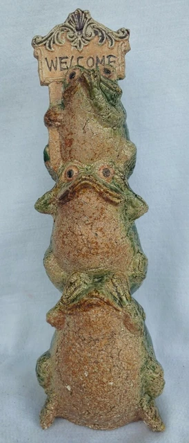 Vintage Pottery Figure Wise Frogs See No Evil Welcome Garden Statue Sculpture