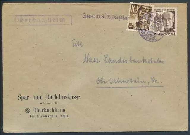 Französische Zone Rheinland-Pfalz Mi 17+19 Sparkasse Oberbachheim Landpost 1948