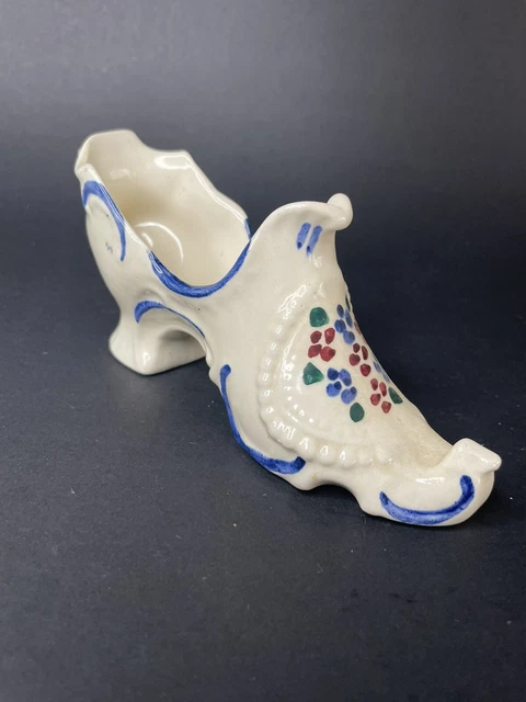 VTG Ceramic White Hand Painted Floral Boot Shoe Decorative Vase Planter 6” Long