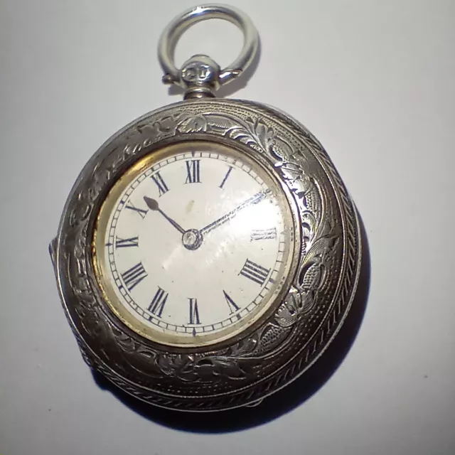 Beautiful Antique 1884 Ornate Engraved Silver Cased Pocket Watch Charles Nicolet
