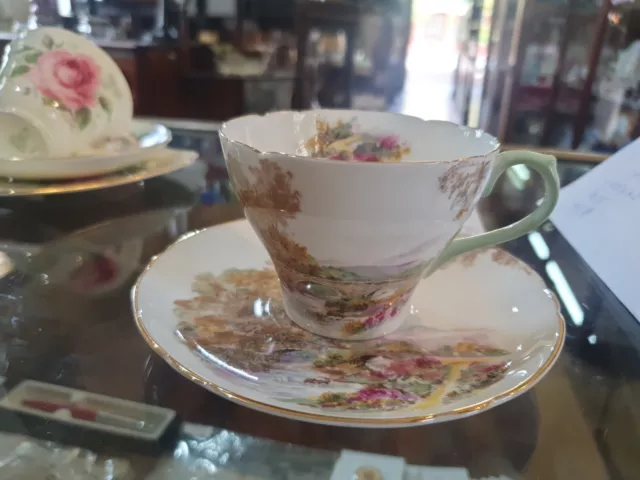 Vintage Shelley England "Heather" Bone China Tea Cup & Saucer Set 13419