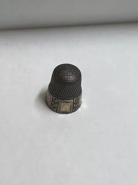 Antique Vintage Sterling Silver w/Gold Band Thimble size 12 No holes EC