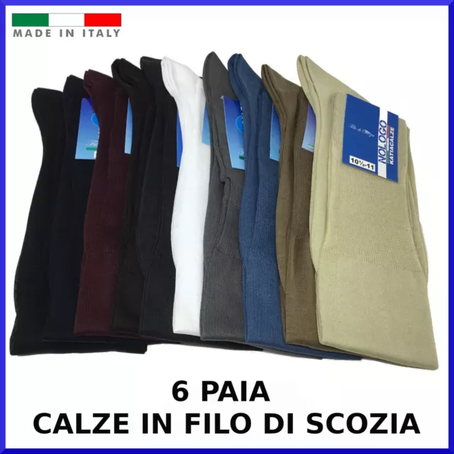 6 paia di calze in FILO DI SCOZIA da uomo lunghe calzini cotone 100%