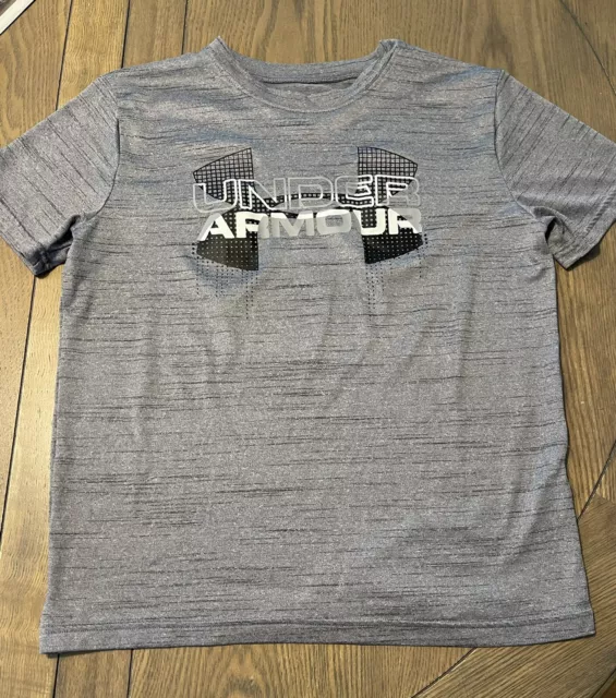 Under Amour Short Sleeve T Shirt Boys' Large Loose Coupe Heat Gear Gray BIG LOGO