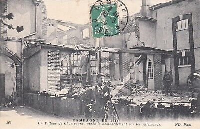 CPA GUERRE 14-18 ww1 marne bombed village stamped 1915