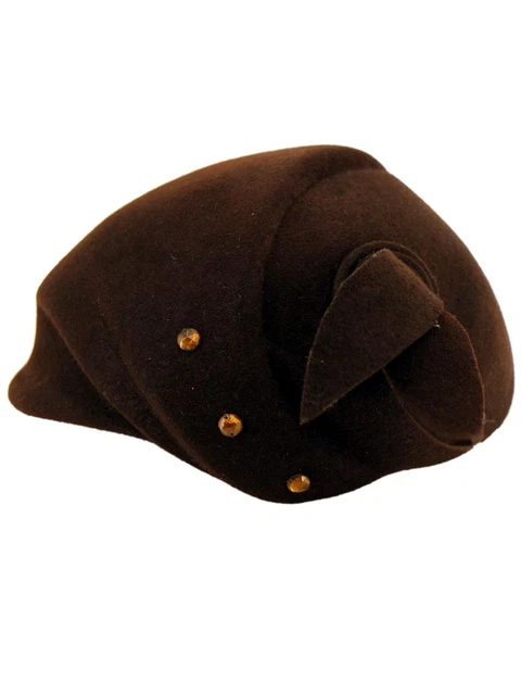 Cappello retrò vintage retrò vintage in feltro a forma di marrone anni '50 decorazione gemma ambra