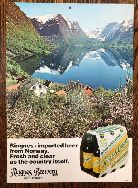RINGNES Export BEER SIGN Olso NORWAY Posterboard ADVERTISING Vintage Original