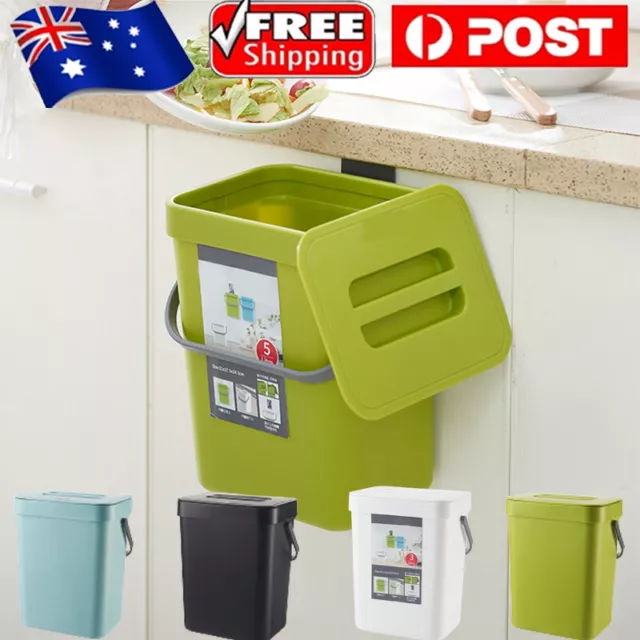 Cupboard Door Hanging Trash Can Wall Mounted Kitchen Waste Bin Rubbish Bin w/Lid