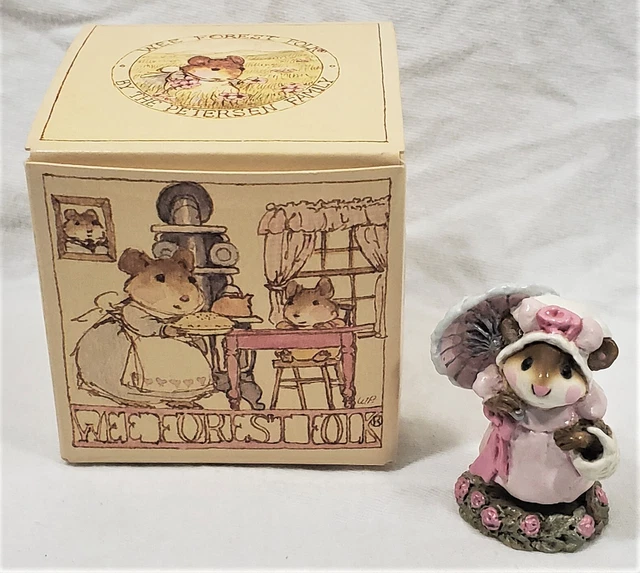 Retired Wee Forest Folk Polly's Parasol M-170 Figurine Pink Dress Signed AP Box