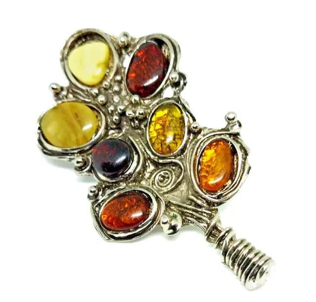 Genuine Baltic Amber Brooch Handmade Silver Brooch Amber Gemstone