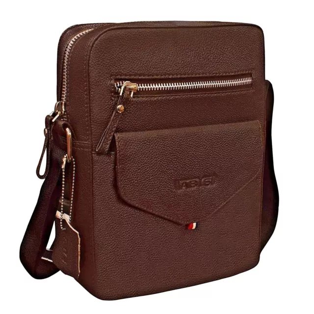 Cuir Bride & Sac Bandoulière Messager Sac pour Hommes et Femmes Café Marron